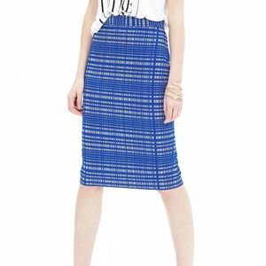 Women's Blue Square Jacquard Pencil Skirt